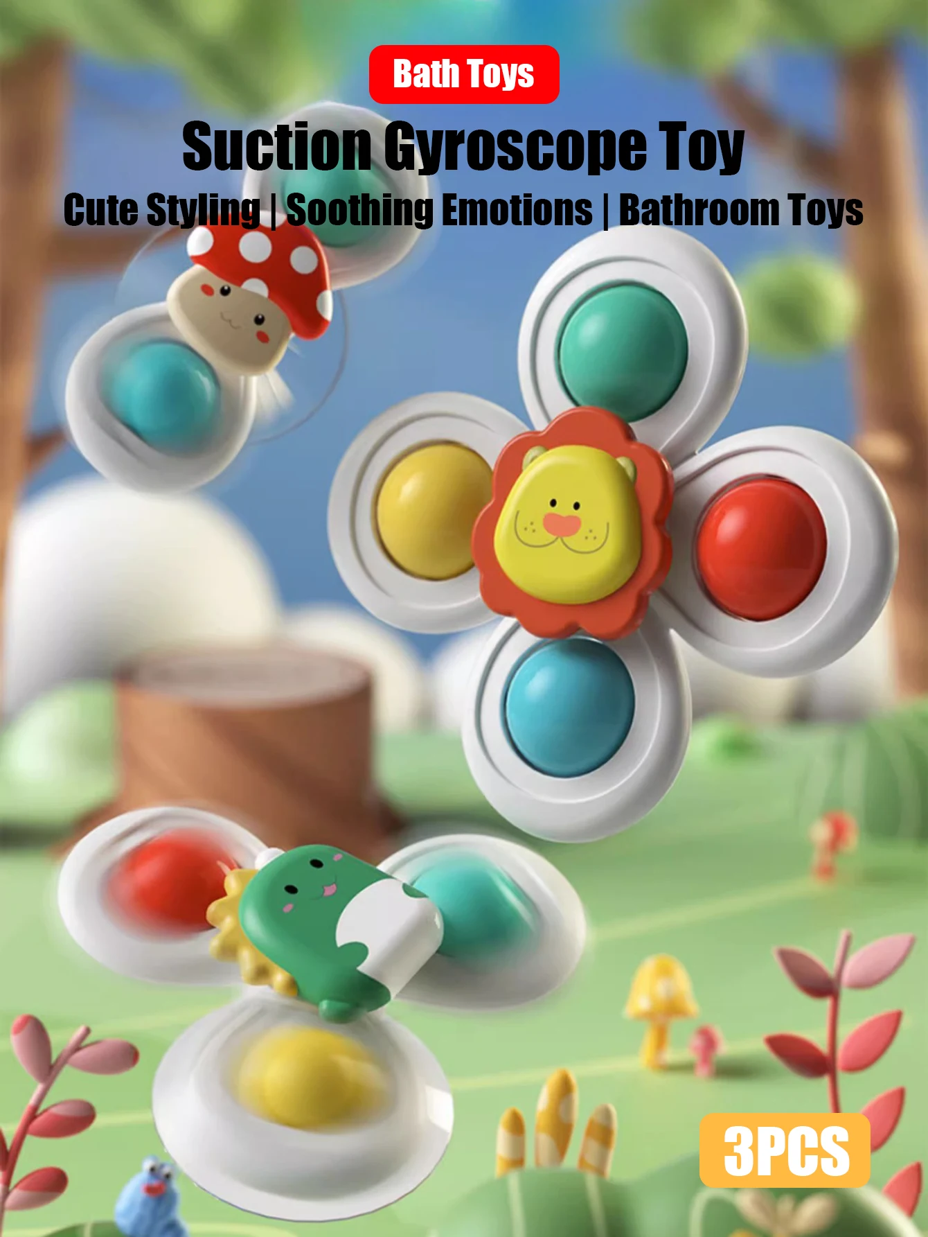 kf-S414329af6af9454b9ed908dc0382b94cL 3Pcs/Set Suction Cup Spinning Cartoon Animal Spinner Toys Kids Window Baby High Chair Table Travel Bath Toy for Children Gift - Image 1