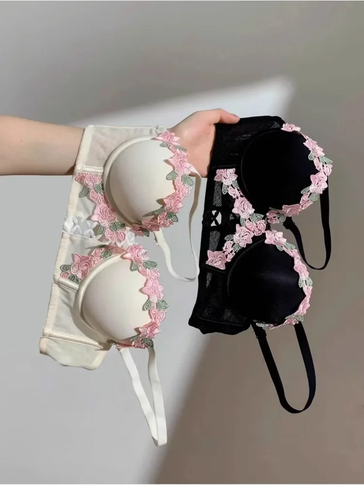 kf-S4236eec682154ca8a34db71b9b7934e7V YUQI Japanese Kawaii Bralette Set for Small Bust, Summer Wireless Lingerie Ultra-Thin Pure & Sensual Snug Fit Bra No Steel Rings - Image 1