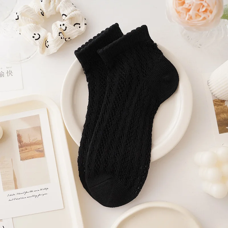 kf-S490f398f980148e3978453df0454c5c11 Women's Summer Thin Pure Cotton Socks, Deodorant, Sweat-Absorbent & Breathable Low Cut Boat Socks, Non-Slip Ladies Short Lace So - Image 1