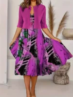 2024 Europe and the United States autumn new women's long dress two-piece set of floral print round neck dress coat women - Image 3