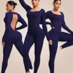 Women Workout Seamless Jumpsuit Yoga Ribbed Bodycon One Piece Square Neck Leggings Romper