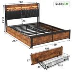 Comanlai 180/160/140×200cm Double Upholstered Bed with LED Light Strip, 4 Drawers and Storage Space, and Headboard with USB - Image 6