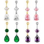Big Zircon Dangle Navel Nombril Piercing Stainless Steel Belly Button Ring Titanium Internal Thread Barbell Sexy Body Jewelry