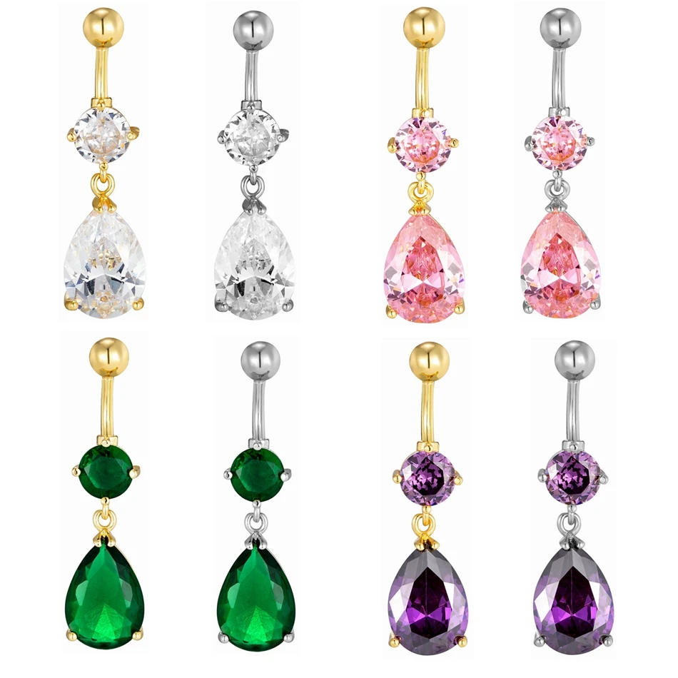 kf-S4eae09791294455eb02a5036d3ab6734Q Big Zircon Dangle Navel Nombril Piercing Stainless Steel Belly Button Ring Titanium Internal Thread Barbell Sexy Body Jewelry - Image 1