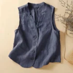 Womens Cotton And Linen Waistcoat V neck Vest Summer