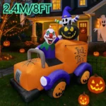 8FT Halloween Inflatable Toys Clown Ghost Truck Built-in LEDs Halloween Spooky for Garden Yard Party Decoration Inflatable Model
