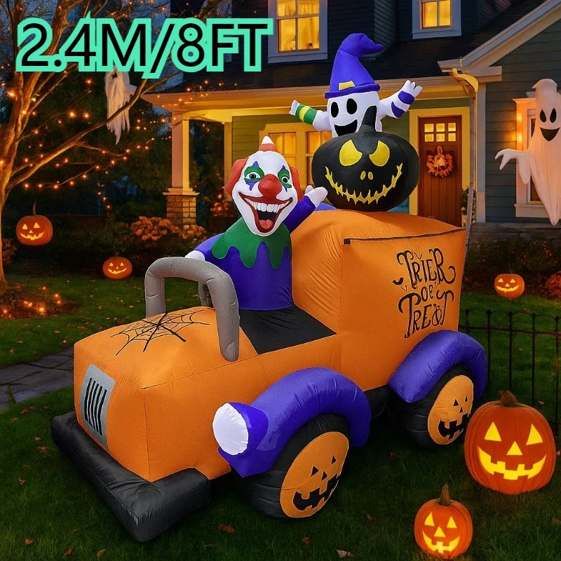 kf-S50eb11862367411abfec85deedda9e9bV 8FT Halloween Inflatable Toys Clown Ghost Truck Built-in LEDs Halloween Spooky for Garden Yard Party Decoration Inflatable Model - Image 1