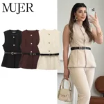 MUJER 2025 Belt Sleeveless Vest Woman Summer Waistcoat Button Vest Top Women Streetwear Outerwears Black Vests for Women Coat