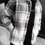 Trendy Mens Plaid Fleece Jackets Vintage Buttoned Lapel Furry Cozy Flannel Jacket Coat For Men Fall Winter New Casual Outerwear
