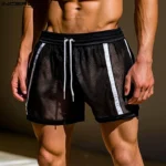 INCERUN Summer Men Shorts Mesh Patchwork Drawstring Loose See Through Male Shorts Streetwear 2025 Sexy Vacation Men Bottoms