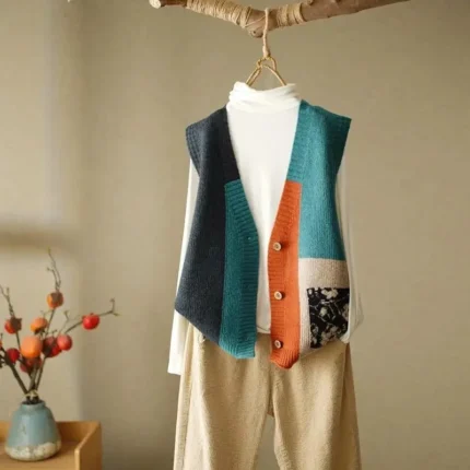 Spring and Autumn loose design vest, vest, women's outerwear, camisole, retro knit vest, cardigan, woolen sweater