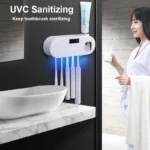 UV Toothbrush Sanitizer Holder with Toothpaste Dispenser for 5 Brushes Rechargeable Wall Mounted UV-C Sterilizer for Bathroom