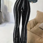 Women Pants Retro Print Flared Leggings Sexy Slim Fit Casual Pants Street Style 2025 Spring Summer Fashion Long Trousers