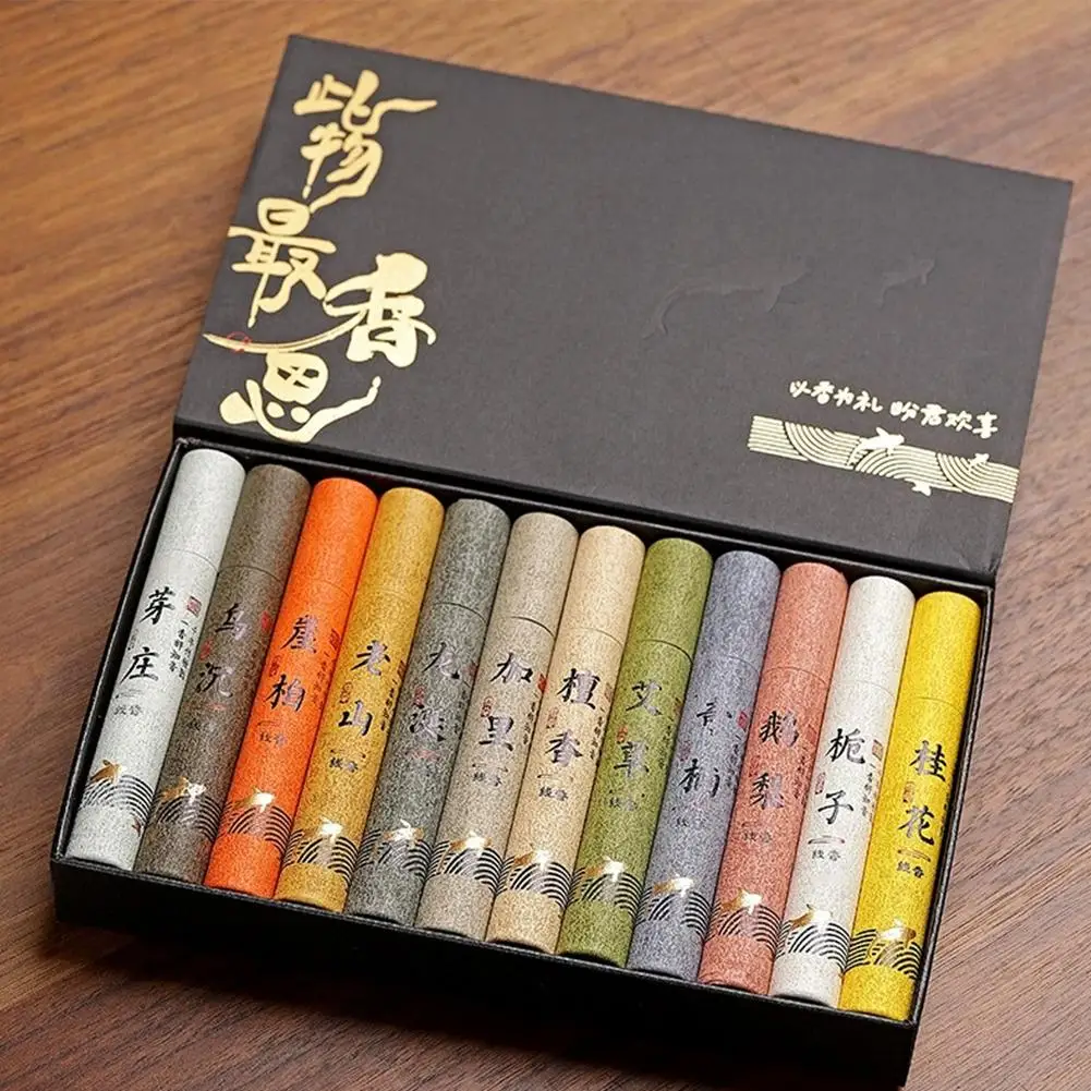 kf-S5d5ff90e6d444e688066d5e219768d80X Chinese 12 kinds of scented Incense Stick Gift Box Set natural linear Aromatherapy For Home Indoor Yoga Zen Meditation Soothing - Image 1