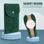 2 Pcs Watch Travel Case - Green Flannelette Fabric Watch Storage Pouch Bag