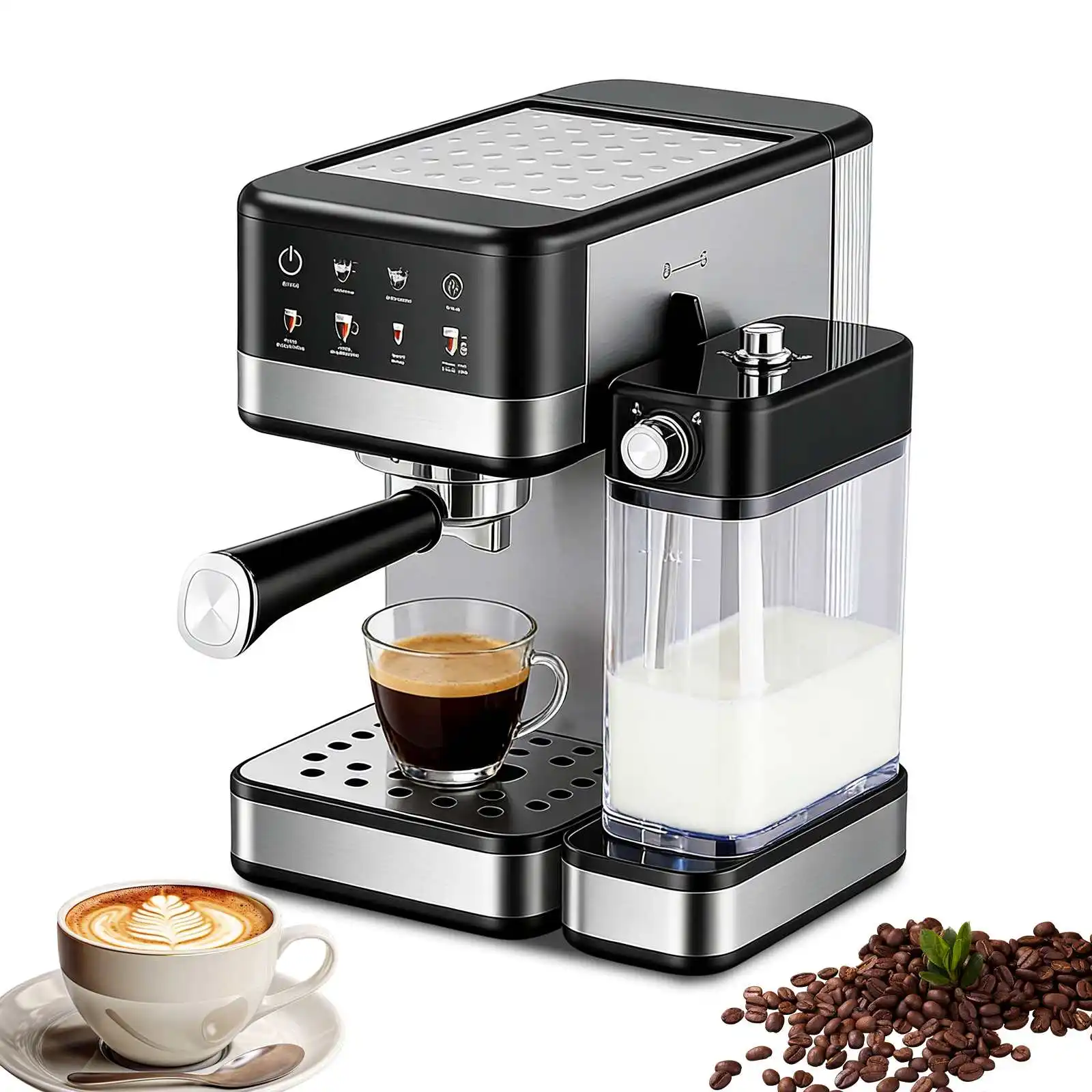 kf-S63d01da586604408b6b34e3707ceeedak 20 bar automatic espresso coffee maker with milk frother 1.2L water tank and 1L milk container for latte cappuccino - Image 1