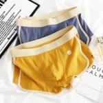 3PCS/Pack 100% Cotton Solid Striped Men's Boxer Sexy Breathable Mesh U Crotch Underwear High Elastic Widen Waistband Underpants - Image 3
