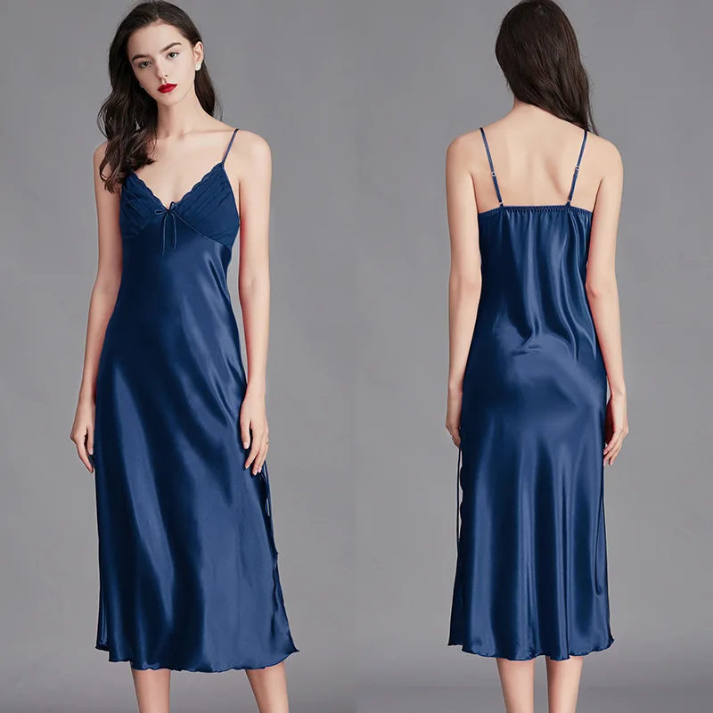 kf-S69a23eff66af4ec6ad5eb74b074dc0dck Nightgowns For Women Long Sleeveless Night Gowns Satin Silk Chemise Lingerie Slip Dress Sexy Nightwear Sleep Shirt for Ladies - Image 1