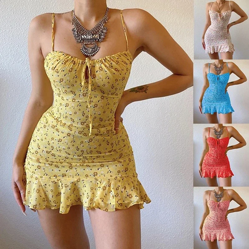 kf-S6c0d7eba495840468f7f89fe872c1ef0M Women's Sexy Casual Home Small Floral Camisole Dress Summer Comfortable Skirt - Image 1