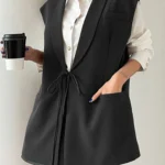 ZANZEA Autumn Women Blazer Vest Sleeveless Fashion Lapel Collar Waistcoat Elegant Lace Up Korean Tank Jackets Oversized Outwears