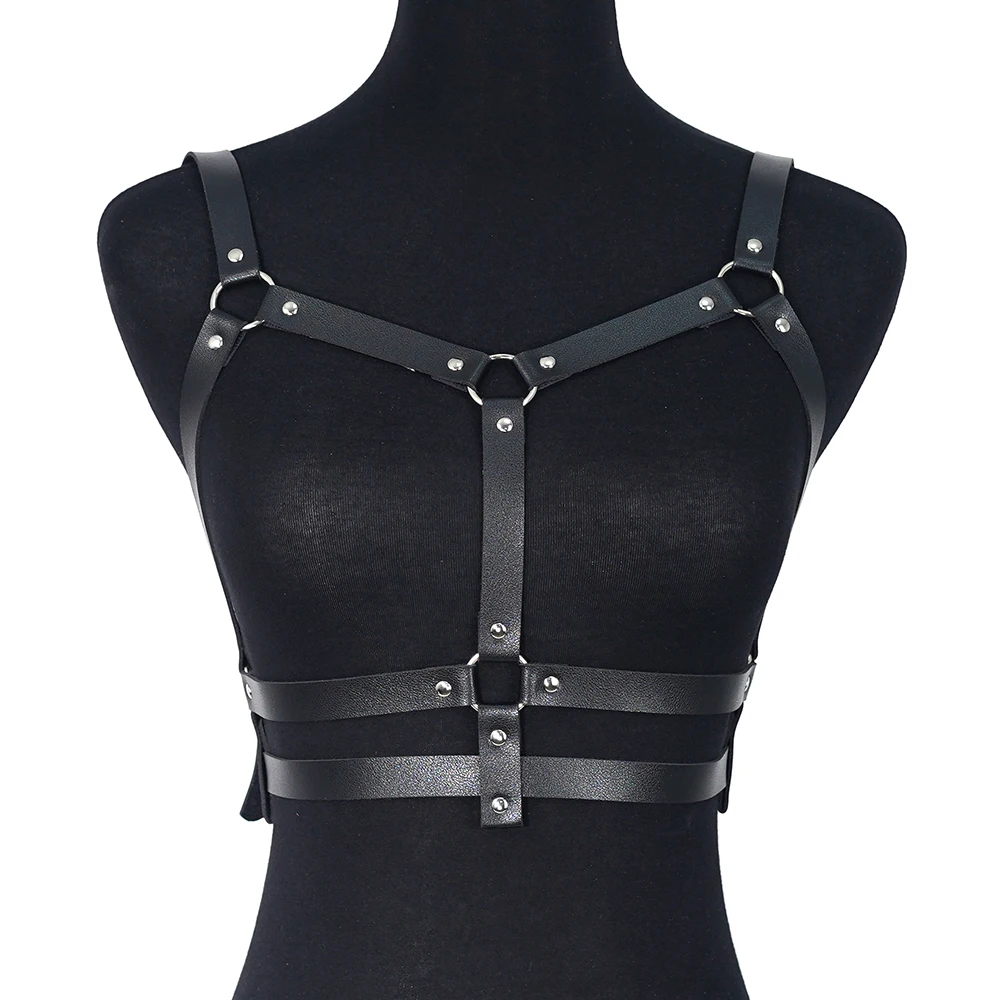 kf-S6ed140e685c845c8be3f3b0d8db9b5be6 Goth Harness Pu Leather Studded for Women Decor Harness Adjustable Harness Belt Gothic Harness Lingerie Bondage Belt - Image 1