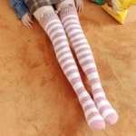 Kawaii Striped Over-knee High Socks Bear Cartoon Winter Stockings Women Hosiery Thigh High Calf Snow Scoks Kids