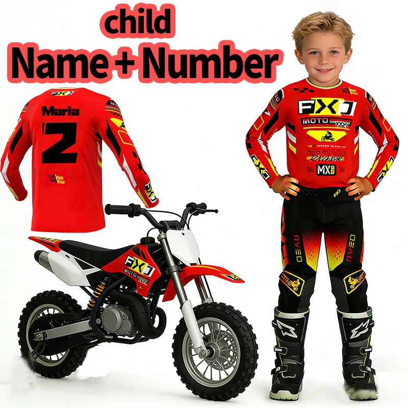 kf-S6fba4ad0724049d791b8bebc6c553d8fR motocross child set Motorcycle jersey and pants kids clothing big boy girl Youth mx gear set Customized Number Name racing suit - Image 1