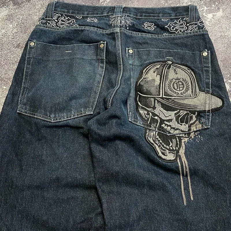 kf-S7105ebc041364c79aab53d35603ca1d1f American New Skull Embroidery Casual Baggy Jeans Women Y2K Street Harajuku Vintage Gothic High Waist Joker Wide Leg Pant Trouser - Image 1