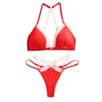 Women Lace Bra Set Front Button Deep V Bra with Matching Panties Thin Padded Comfortable Underwear