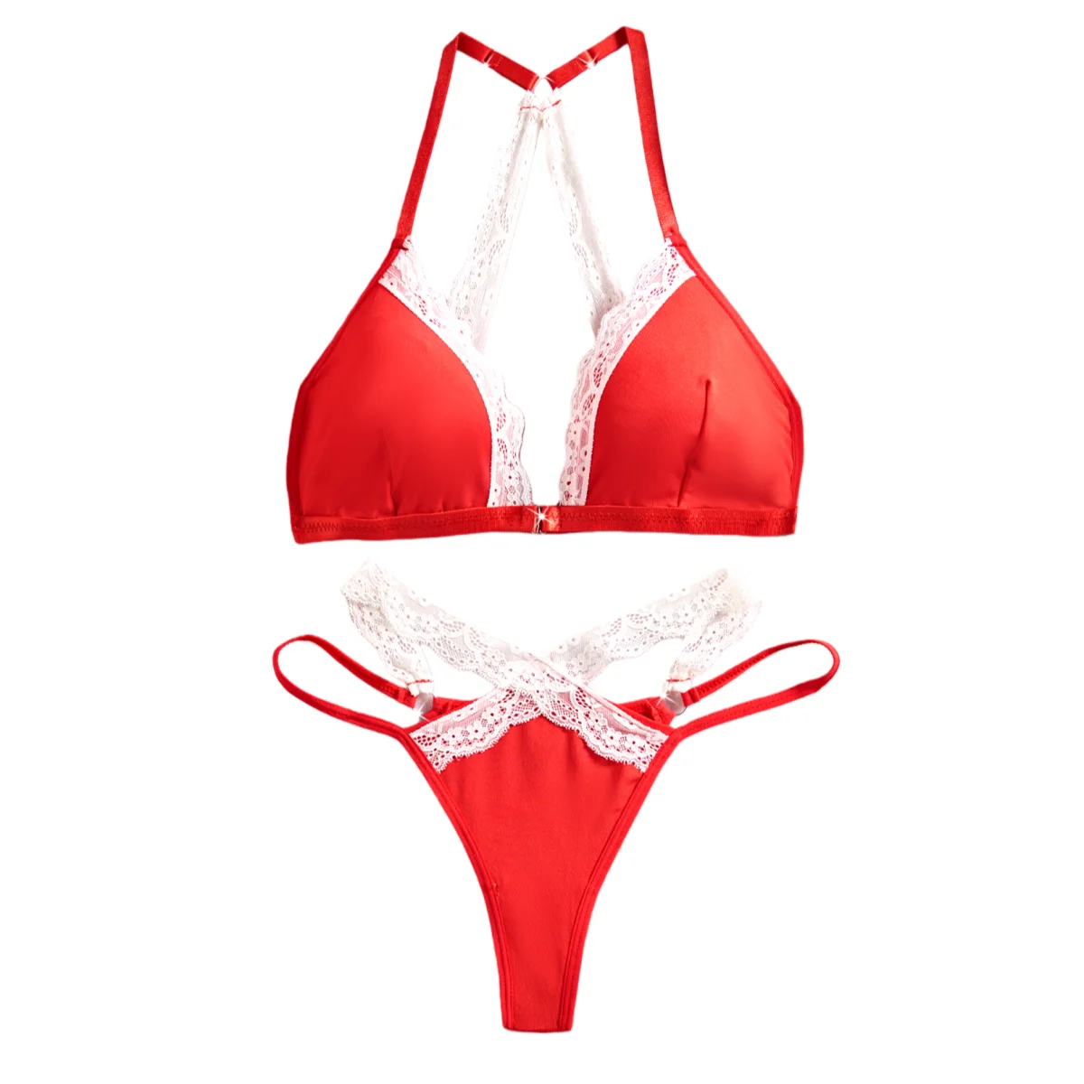 kf-S717da78518e943a98f1955b325e68de8n Women Lace Bra Set Front Button Deep V Bra with Matching Panties Thin Padded Comfortable Underwear - Image 1