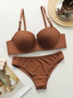 New Hot Selling Solid Color Daily 2-piece Set with Steel Rim push up Bra for Women Underwear Set J2611