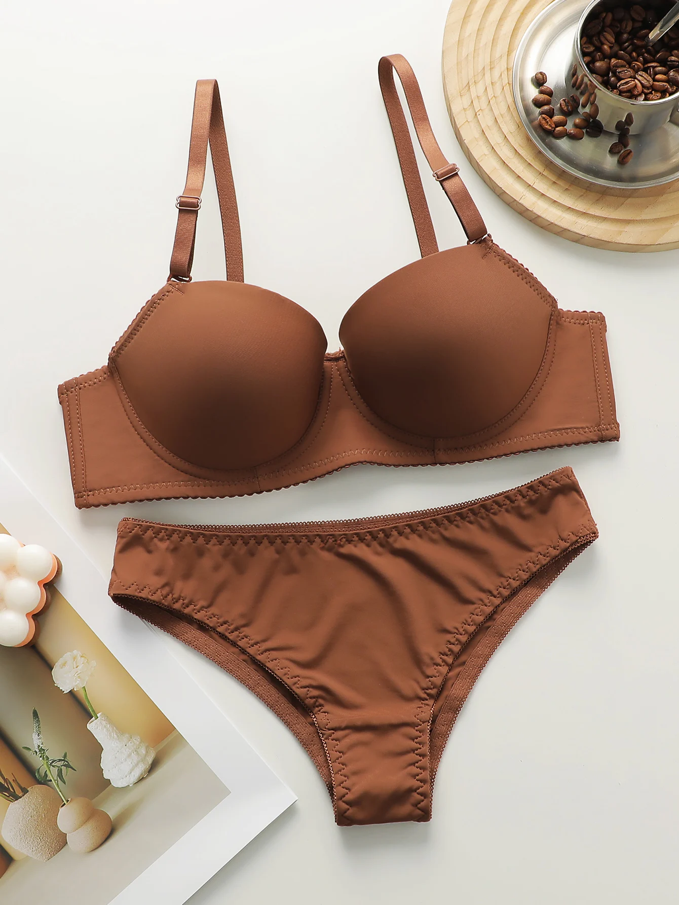 kf-S745c8eb48da64d0493c13ee8b37cd10bF New Hot Selling Solid Color Daily 2-piece Set with Steel Rim push up Bra for Women Underwear Set J2611 - Image 1
