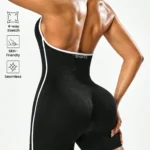 Cross-body yoga jumpsuit with color-blocking design, backless workout jumpsuit for women, outerwear for cross-border fitness and