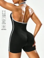 Cross-body yoga jumpsuit with color-blocking design, backless workout jumpsuit for women, outerwear for cross-border fitness and