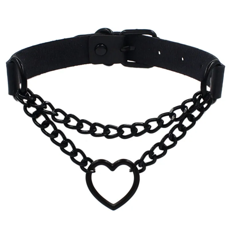 kf-S761362b50c2946a681e6ac9b2cbb8425L Fashion Simple Heart Metal Pendant PU Leather Necklaces Sexy Women Neck Harness Choker Collar Jewelry Accessories Gift Punk Goth - Image 1