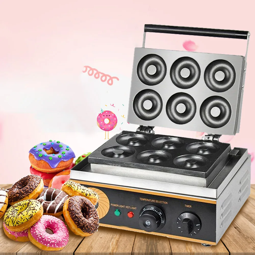 kf-S7626cdc3f5804ebab2c8e33f9713d0739 Commercial 6 holes Donut Maker Electric Cake Making Machine Round Cake Maker Non-stick Donut Machine - Image 1