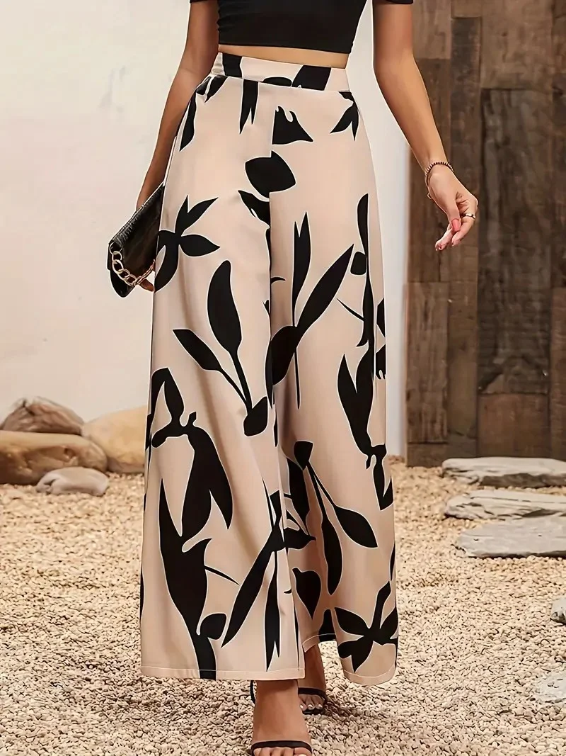 kf-S776d66a1051b4d988bebd2ffe3da1adex Women's Leaf Print Wide-Legged Casual Pants Loose Fit Fashionable Trousers - Image 1