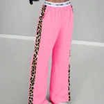 2026 New Hot Sale Women Leopard Print Side Stripe Wide Leg Pants Casual High Waist Letter Waistband Loose Trousers Streetwear