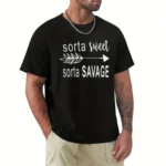 Men's "Sorta Sweet Sorta Savage" Graphic Tee - Casual Black Cotton T-Shirt with Detail, Short Sleeves, Round Neck, All-Seaso