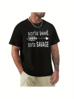 Men's "Sorta Sweet Sorta Savage" Graphic Tee - Casual Black Cotton T-Shirt with Detail, Short Sleeves, Round Neck, All-Seaso