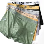 6 pieces of mesh ice silk boxing shorts for men's underwear breathable sexy slim fit and seamless flat corner pants plus size4XL