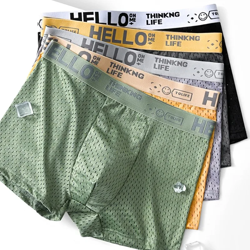kf-S7bbc2357247e4e4583ba7ec66fe1823dy 6 pieces of mesh ice silk boxing shorts for men's underwear breathable sexy slim fit and seamless flat corner pants plus size4XL - Image 1