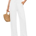 Women's Solid Color Loose Wide Leg Pants Casual Drawstring Straight Pants Pocket Casual Pants Trousers Loose High Waisted Pants