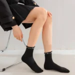5 Pairs Cotton Short Socks For Women Spring and Autumn Fashion Pearl Breathable Casual Princess Dress Preppy Style Mid-tube Sock - Image 6