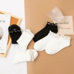 5 Pairs Cotton Short Socks For Women Spring and Autumn Fashion Pearl Breathable Casual Princess Dress Preppy Style Mid-tube Sock - Image 2