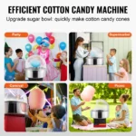 SucceBuy Electric Cotton Candy Machine Candy Floss Maker Commercial Cotton Candy Machine Stainless Steel Bowl and Sugar Scoop - Image 6
