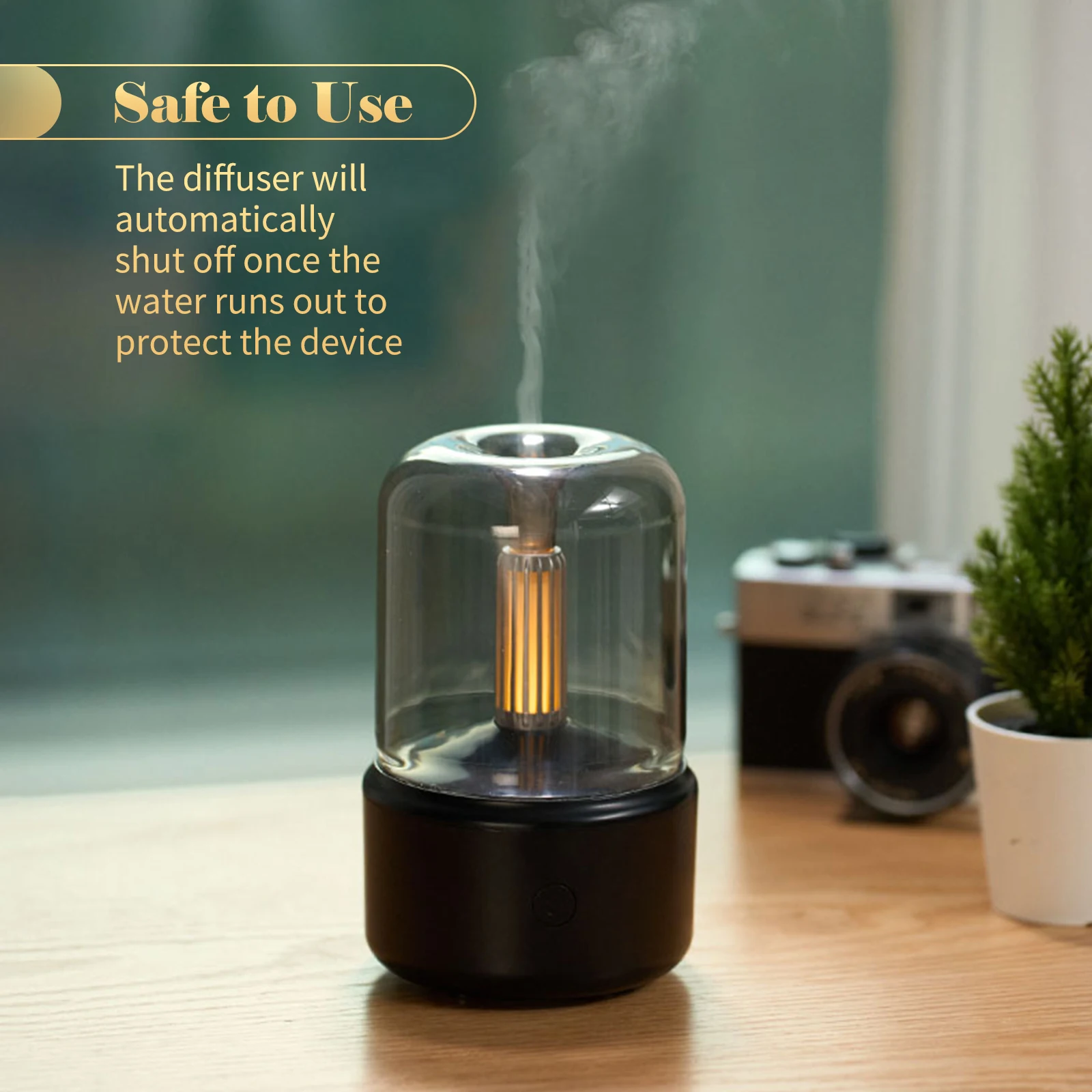 kf-S82b956164bbe49c4b1995d1839d019dc4 120mL Mist Humidifier Candlelight Style Aroma Diffuser Warm White Night Light Quiet Essential Oil Diffuser Cool Mist Air Humidif - Image 1