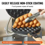 SucceBuy Commercial Egg Bubble Waffle Maker 1400W Non-Stick Stainless Steel Bubble Puff w/180° Rotatable 2 Pans & Wooden Handles - Image 4