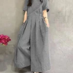 ZANZEA Short Sleeve Checked Wide Leg Overalls Pleated Waist O Neck Loose Casual Gingham Jumpsuits 2024 Fashion Women Long Romper