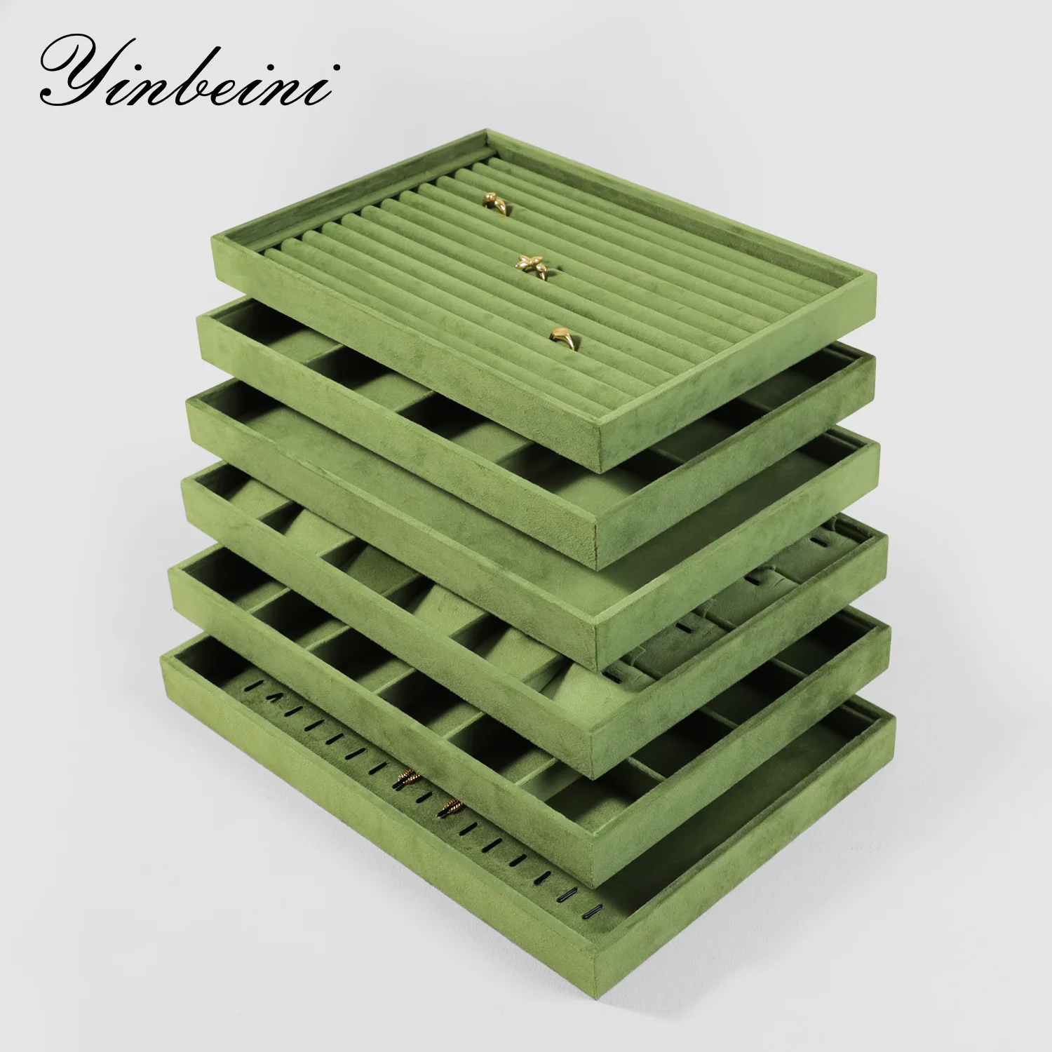 kf-S85783ff5708e4b4596be683f3087c3386 Yinbeini Velvet Stackable Jewelry Display Tray Ring Earring Necklace Bracelet Storage Organizer Jewelry Accessories Plate P086 - Image 1